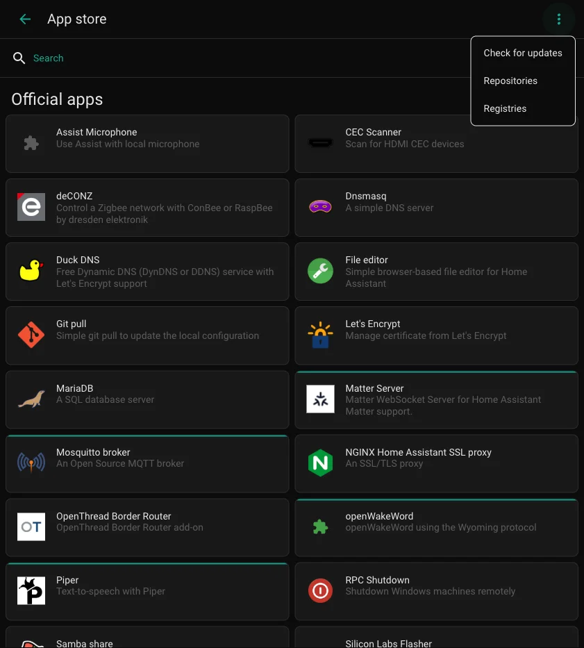 Three-dot menu open showing Repositories option