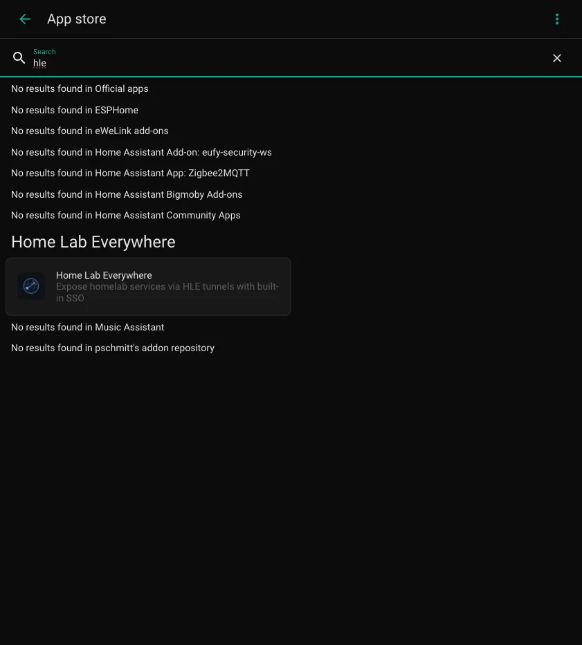 App Store search results showing HomeLab Everywhere add-on